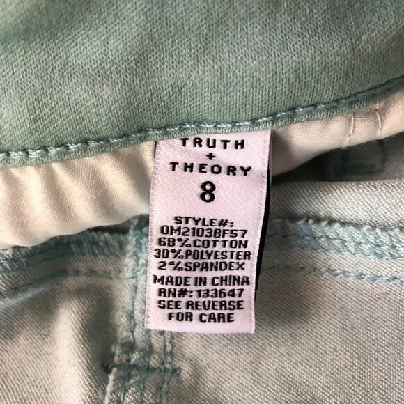 Truth + Theory Size 8 Mint Green 5 Pocket Jeans - Picture 6 of 9